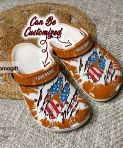 Custom Texas Longhorns Ripped American Flag Crocs Clog Shoes 2