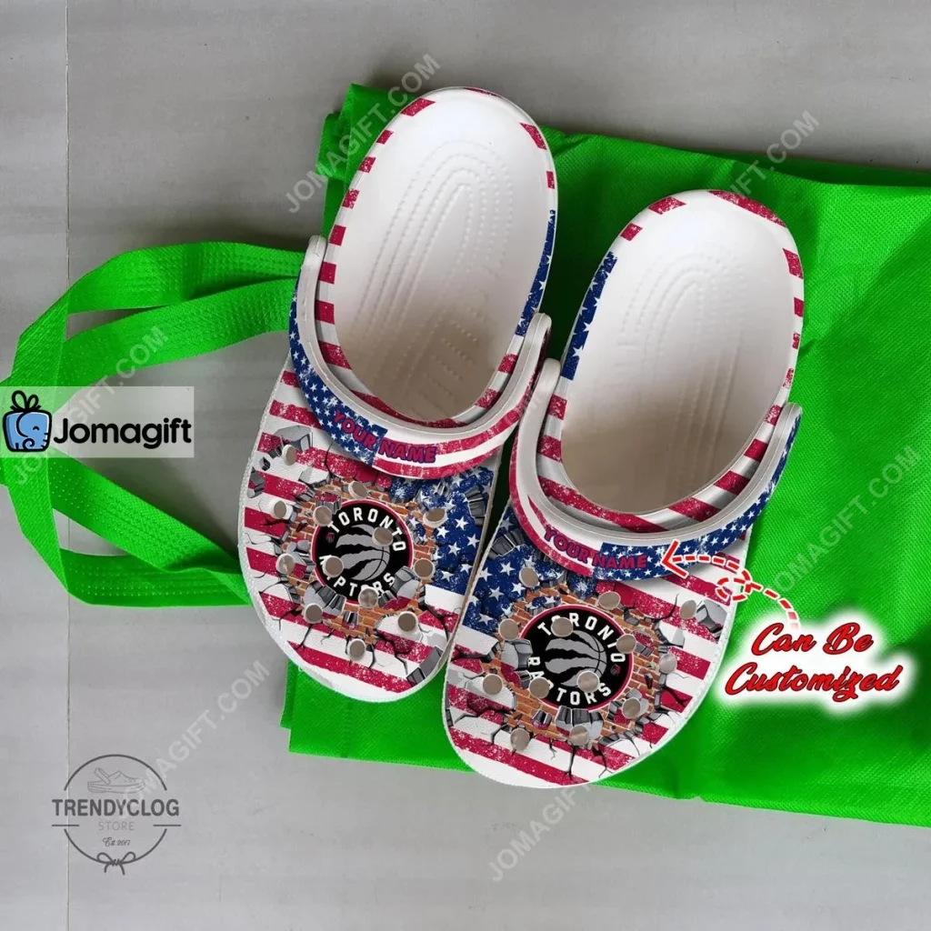 Custom Toronto Raptors American Flag Breaking Wall Crocs Clog Shoes -  Jomagift