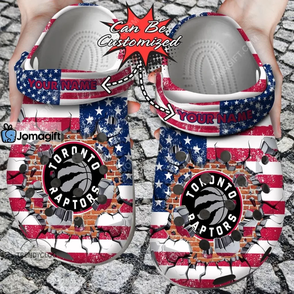 Custom Toronto Raptors American Flag Breaking Wall Crocs Clog Shoes -  Jomagift