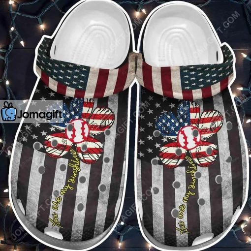 Custom Usa Flag Flower Baseball My Sunshine Crocs Clog Shoes