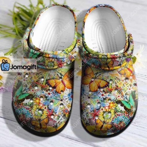 Custom Vintage Butterflies Hippie Colorful Crocs Clog Shoes