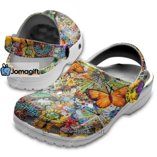 Custom Vintage Colorful Butterflies Boho Hippie Crocs Clog Shoes