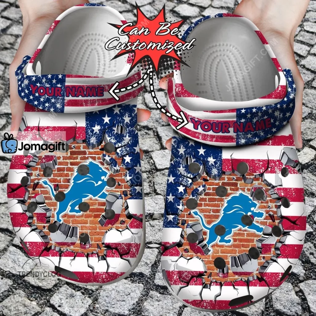 Detroi Lions American Flag Breaking Wall Crocs Clog Shoes 2