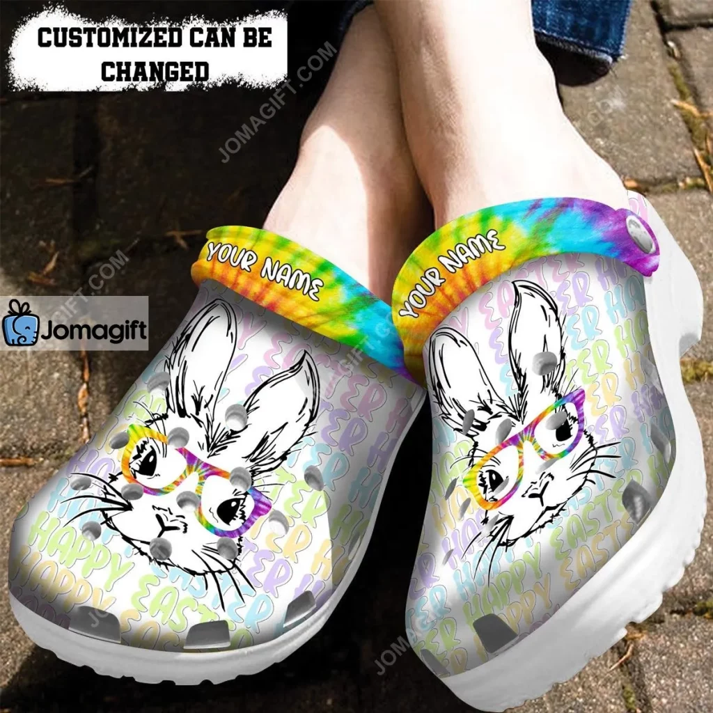 Easter Easter Bunny Glasses Tye Dye Crocs Clog Shoes 1