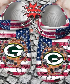 Green Bay Packers American Flag Breaking Wall Crocs Clog Shoes 2
