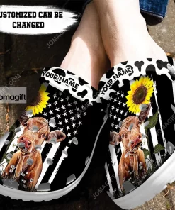 Heifer USA Flag Sunflower Cow Crocs Clog Shoes