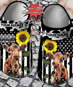 Heifer USA Flag Sunflower Cow Crocs Clog Shoes 2