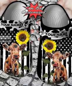 Heifer USA Flag Sunflower Cow Crocs Clog Shoes