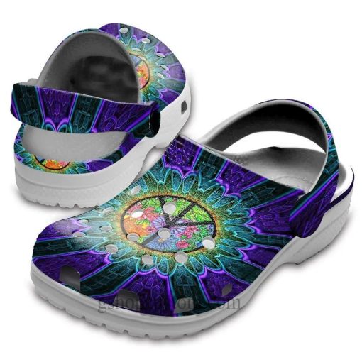 Hippie Peace Trippy Flower Crocs Clog Shoes