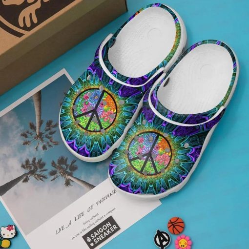 Hippie Peace Trippy Flower Crocs Clog Shoes