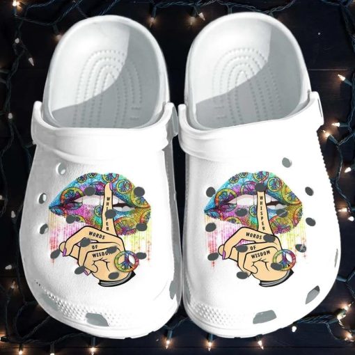 Hippie Rainbow Lip Peace Crocs Clog Shoes