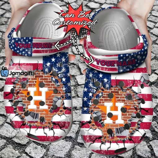 Houston Astros American Flag Breaking Wall Crocs Clog Shoes