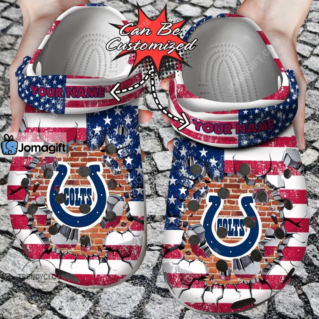 Indianapolis ColtsAmerican Flag Breaking Wall Crocs Clog Shoes 2