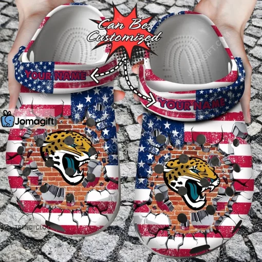 Jacksonville Jaguars American Flag Breaking Wall Crocs Clog Shoes