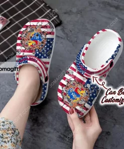 Kansas Jayhawks American Flag New Crocs Clog Shoes 1