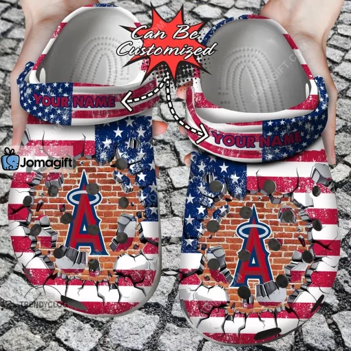 Los Angeles Angles American Flag Breaking Wall Crocs Clog Shoes