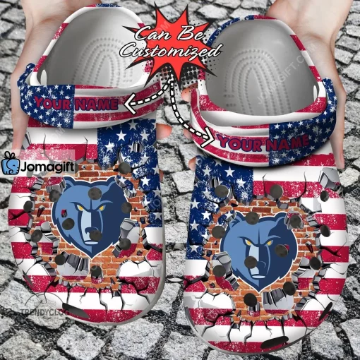 Memphis Grizzlies American Flag Breaking Wall Crocs Clog Shoes