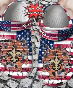 New Orleans Saints American Flag Breaking Wall Crocs Clog Shoes 2