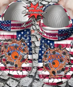 New York Knicks American Flag Breaking Wall Crocs Clog Shoes