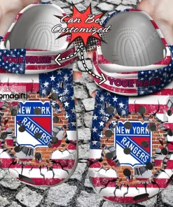 New York Rangers American Flag Breaking Wall Crocs Clog Shoes