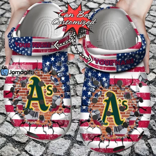 Oakland Athletics American Flag Breaking Wall Crocs Clog Shoes