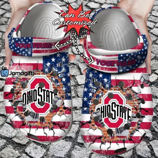 Ohio State Buckeyes American Flag New Crocs Clog Shoes
