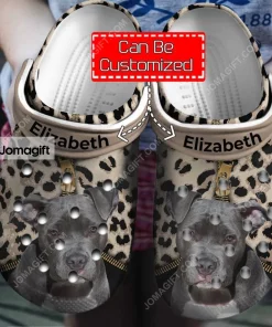 Personalized Dog Pitbull Lovers Crocs Shoes With Leopard Pattern