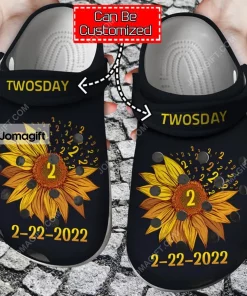 Personalized Sunflower Twosday 2-22-22 Crocs Shoes