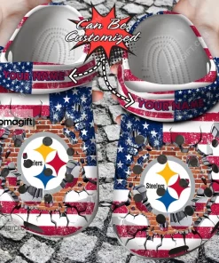 Pittsburgh Steelers American Flag Breaking Wall Crocs Clog Shoes 2