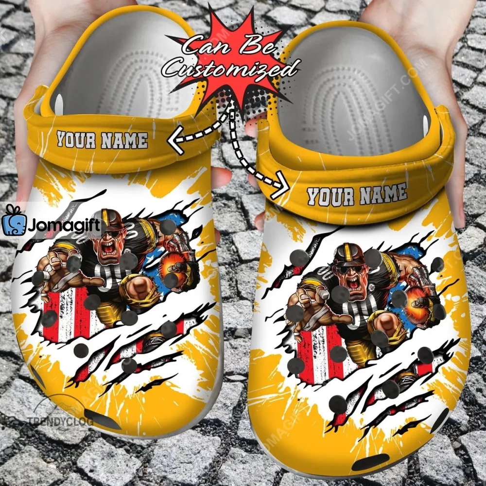 Pittsburgh Steelers Mascot Ripped Flag Crocs Clog Shoes 2