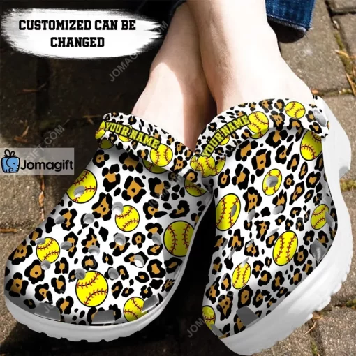 Seamless Softball Leopard Crocs Clog Shoes