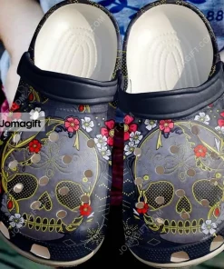 Skull And Flower Floral Crocs Shoes