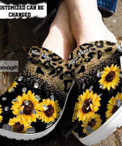 Sunflower Sunflowers Glitter Leopard Crocs Clog Shoes 1