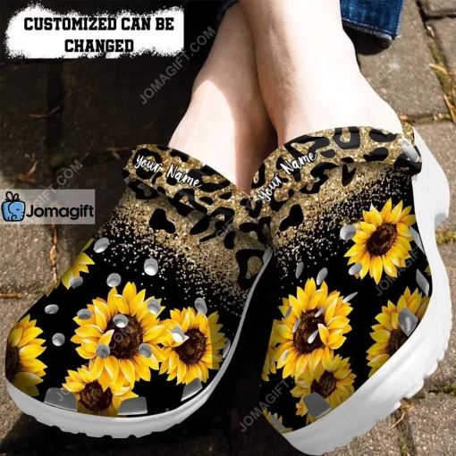 Sunflower Sunflowers Glitter Leopard Crocs Clog Shoes