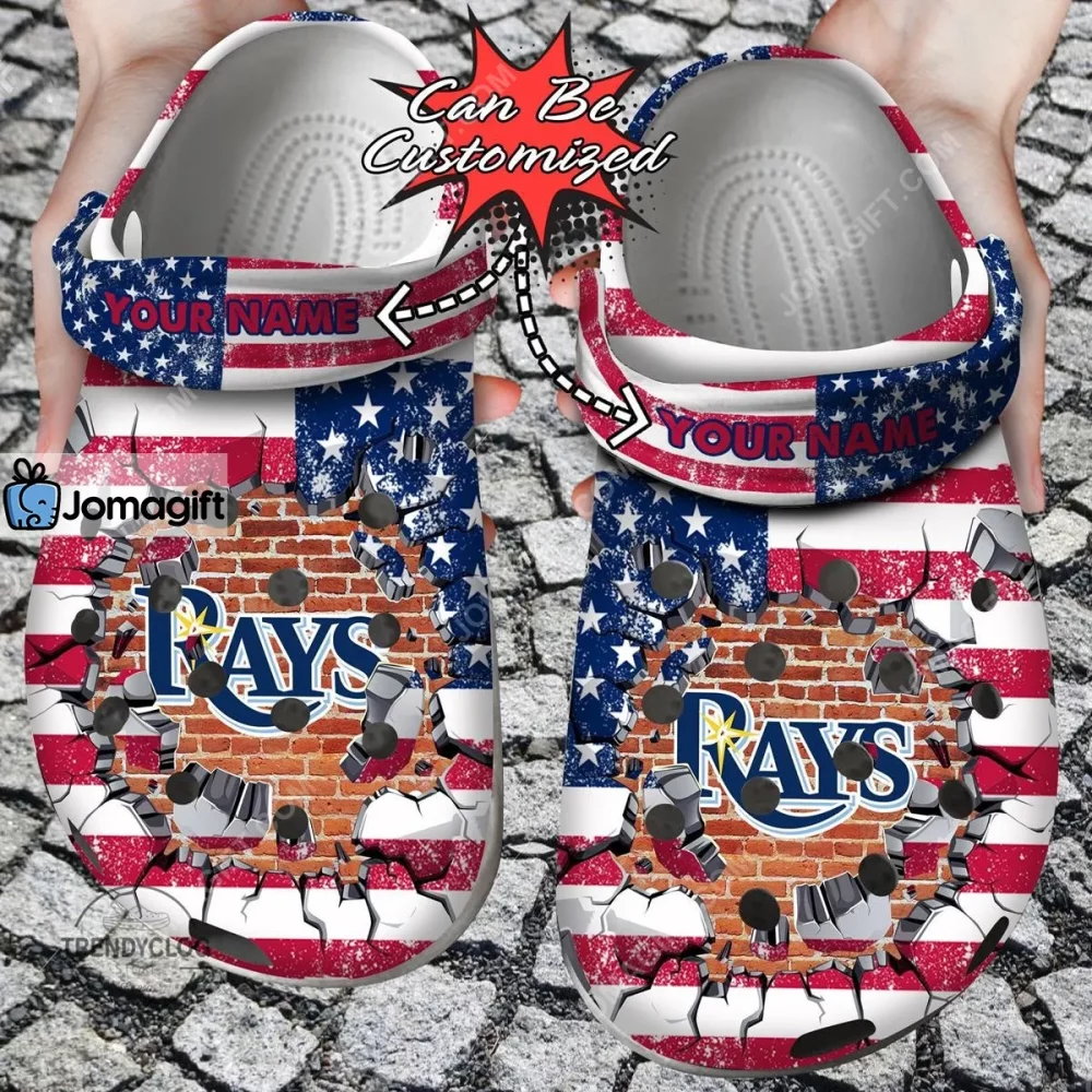 Tampa Bay Rays American Flag Breaking Wall Crocs Clog Shoes 2