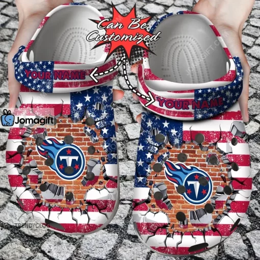 Tennessee Titans American Flag Breaking Wall Crocs Clog Shoes
