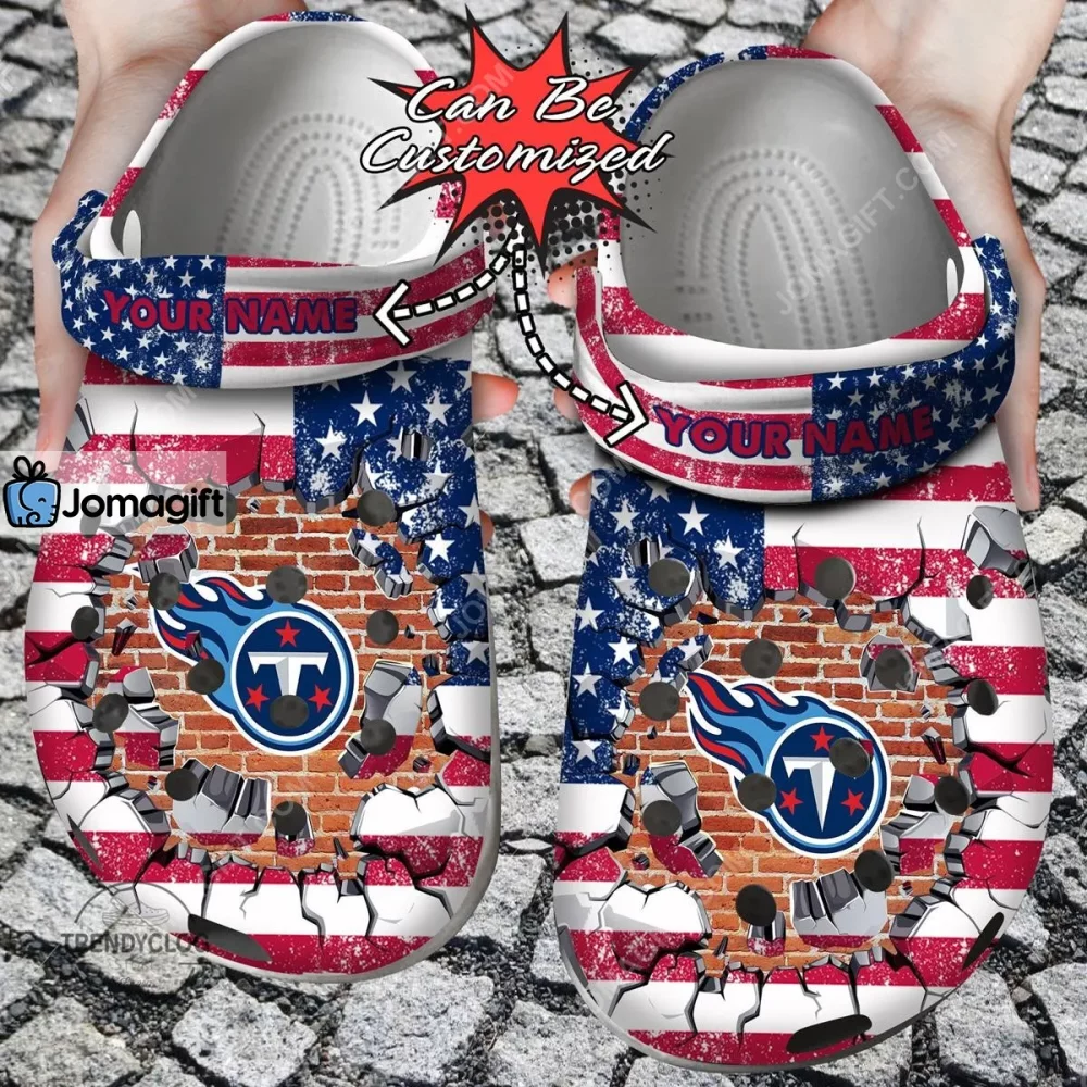 Tennessee Titans American Flag Breaking Wall Crocs Clog Shoes 2