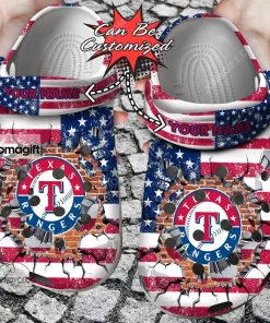 Texas Rangers American Flag Breaking Wall Crocs Clog Shoes 2