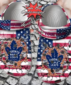 Toronto Maple Leafs American Flag Breaking Wall Crocs Clog Shoes