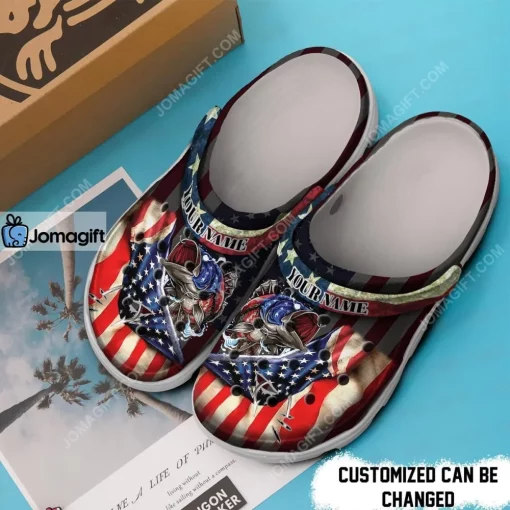 Veterans Fishing America Flag Veteran Gift Crocs Clog Shoes