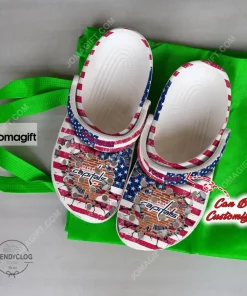 Washington Capitals American Flag Breaking Wall Crocs Clog Shoes