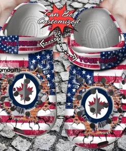 Winnipeg Jets American Flag Breaking Wall Crocs Clog Shoes 2