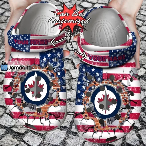 Winnipeg Jets American Flag Breaking Wall Crocs Clog Shoes