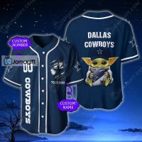 Custom Name And Number Dallas Cowboys Baseball Jersey Baby Yoda 1