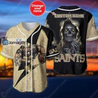 Custom Name New Orleans Saints Baseball Jersey Skull