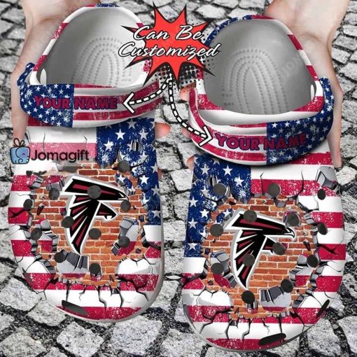 Customized Atlanta Falcons Crocs American Flag Breaking Wall Gift