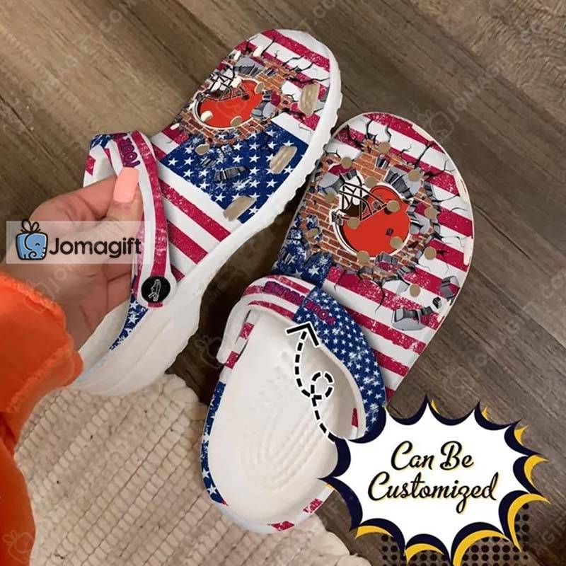 Customized Cleveland Browns Crocs American Flag Breaking Wall Gift 1 2