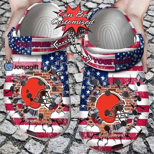 Customized Cleveland Browns Crocs American Flag Breaking Wall Gift