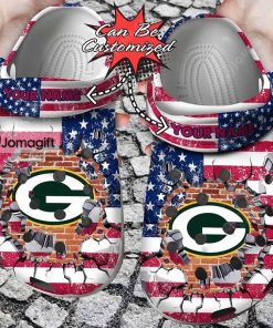 Customized Green Bay Packers Crocs American Flag Breaking Wall Gift