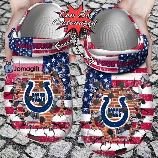 Customized Indianapolis Colts Crocs American Flag Breaking Wall Gift